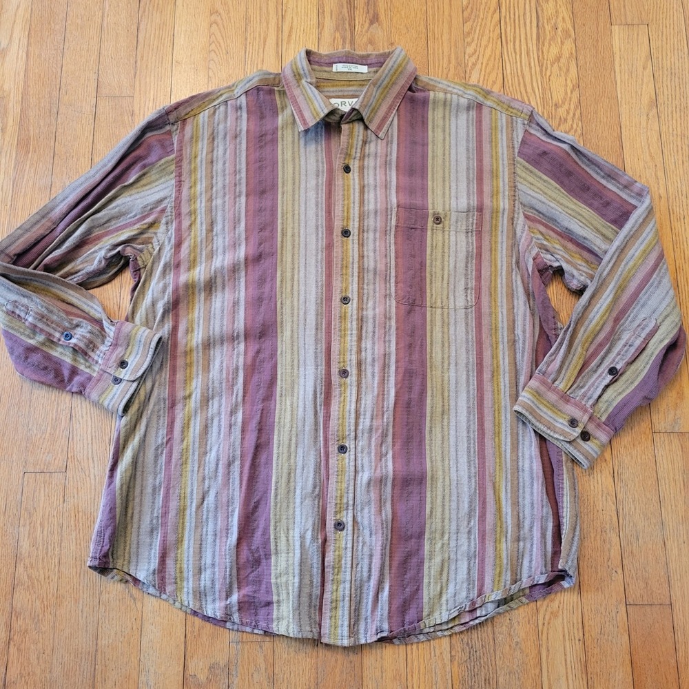 ORVIS Striped Button Down Shirt Long Sleeve XXL Southwestern Rodeo Western